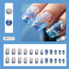 Picture of 24Pack Medium Press on Nails Nails Square Fake Nails RTKFZE Medium Long Acrylic Nails with Gold Thread Fake Nails Glitter Ombre Nails Gel Nails Full Coverage Nail Stickers for Women Manicure