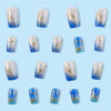 Picture of 24Pack Medium Press on Nails Nails Square Fake Nails RTKFZE Medium Long Acrylic Nails with Gold Thread Fake Nails Glitter Ombre Nails Gel Nails Full Coverage Nail Stickers for Women Manicure