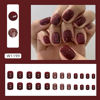Picture of Wine Red Press on Nails Short,RTKHFZE Square Fake Nails Glossy Solid Color False Nails with Glitter Design 24Pcs Acrylic Nails for Women Full Cover Stick on Nails with Glue and Jelly Glue