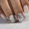 Picture of RTKHFZE Press on Nails Medium Square Fake Nails with Flower Leaf Designs White Acrylic Nails Green Full Cover Glue on Nails Glossy Artificial Nails Summer Stick on Nails for Women 24Pcs