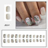 Picture of RTKHFZE Press on Nails Medium Square Fake Nails with Flower Leaf Designs White Acrylic Nails Green Full Cover Glue on Nails Glossy Artificial Nails Summer Stick on Nails for Women 24Pcs