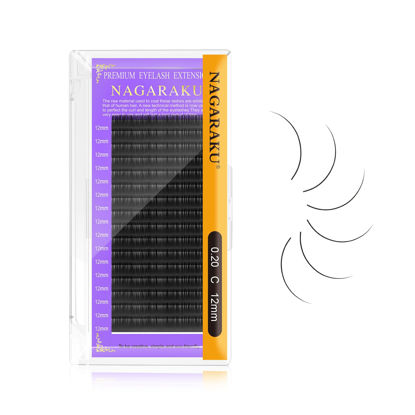 Picture of NAGARAKU Eyelash Extensions Individual Lashes 0.20 mm C curl 12mm Premium Classic Matte Black Faux Mink 16 Rows Natural Professional Beauty Salon Supplies