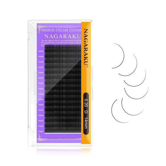 Picture of NAGARAKU Eyelash Extensions Individual Lashes 0.20 mm D curl 14mm Premium Classic Matte Black Faux Mink 16 Rows Natural Professional Beauty Salon Supplies