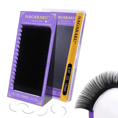 Picture of NAGARAKU Eyelash Extensions Individual Lashes Extensions Classic Lash Matte Black 16 Rows Soft Natural Matte Black Professional Beauty Salon Lash Supplies -0.07CC 15mm