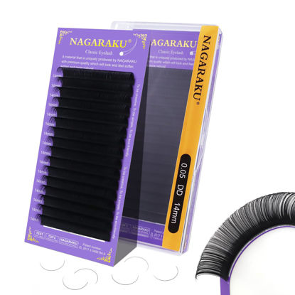 Picture of NAGARAKU Eyelash Extensions Individual Lashes Extensions Classic Lash Matte Black 16 Rows Soft Natural Matte Black Professional Beauty Salon Lash Supplies -0.05DD 14mm