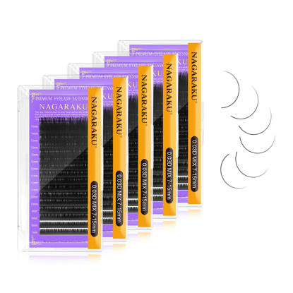 Picture of NAGARAKU 5 Trays Eyelash Extensions 0.03mm D curl 7-15mm Mix Tray Individual Lashes Classic Matte Black Faux Mink 16 Rows Professional Beauty Salon Supplies