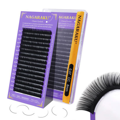 Picture of NAGARAKU Eyelash Extensions Individual Lashes Extensions Classic Lash Matte Black 16 Rows Soft Natural Matte Black Professional Beauty Salon Lash Supplies -0.07CC 8mm