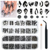 Picture of 2630Pcs Mine Black Nail Rhinestones 120 Multi Shapes Metallic Black Big Gems Nail Charms +2510 Flatback Rhinestones Round Beads K9 Glass Stones Nail Art Diamonds Jewels for Nails Eyes Makeup Crafts