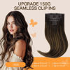 Picture of DOORES Clip in Hair Extensions Real Human Hair Invisible Edge, Dark Brown to Chestnut Brown 22 Inch 150g 7pcs, Virgin Hair Extensions Clip in Hair Extensions, Straight Natural Hair