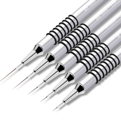 Picture of 5pcs Nail Art Liner Brushes,Liner Brush For Nails,Nail Art Brush For Long Lines,Thin Details,Fine Drawing,Liner Brush UV Gel Polish Painting Nail Design Sizes 7/9/11/20/25mm(Silver)