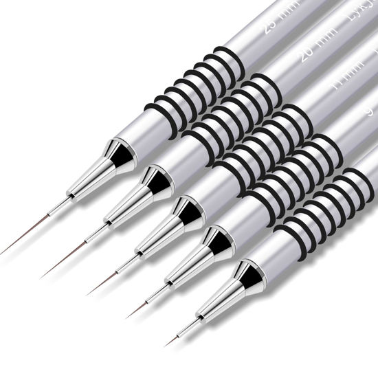 Picture of 5pcs Nail Art Liner Brushes,Liner Brush For Nails,Nail Art Brush For Long Lines,Thin Details,Fine Drawing,Liner Brush UV Gel Polish Painting Nail Design Sizes 7/9/11/20/25mm(Silver)