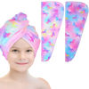 Picture of Basumee Microfiber Hair Towel Wrap for Kids 2 Pack Rapid Drying Hair Towel with Button Hair Turbans for Wet Hair Wraps Head Towel Wrap for Women and Girls, Colorful Unicorn