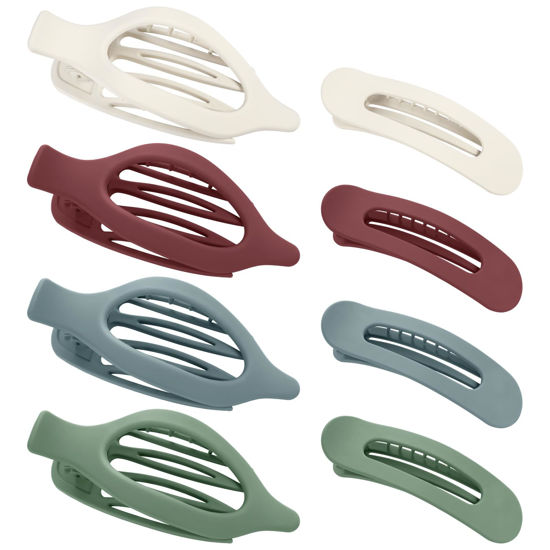 Picture of obeoby 8 PCS Flat Hair Clips, Neutral Color Flat Claw Clips 2 Styles Hair Claws for Women Girls Thin Hair