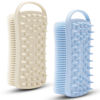 Picture of 2 PC Silicone Exfoliating Body Scrubber, 2 in 1 Silicone Body Shampoo Brush, Soft Silicone Loofah for Sensitive Skin, Shower Silicone Hair Scalp Massager, Easy to Clean, Lather Well (Grey&Blue)