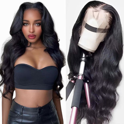 Picture of Vigriss Body Wave Lace Front Wigs Human Hair Pre Plucked Glueless Human Hair Wigs for Black Women 180% Density 13x4 HD Transparent Lace Front Wig Human Hair with Baby Hair Bleached Knots Wigs 18inch