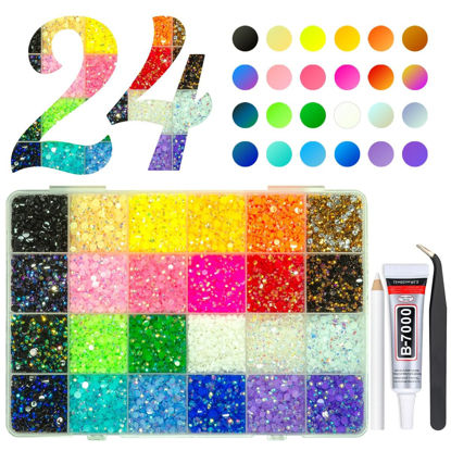 Picture of qiipii 20000PCS 24 Color Jelly Resin Rhinestones Bulk 3mm 4mm Flatback Stones Rainbow Colorful Resin Non-Hotfix AB Gems Diamonds Charms for Nails Eyes Face Makeup Crafting Tumblers DIY Crafts Decor