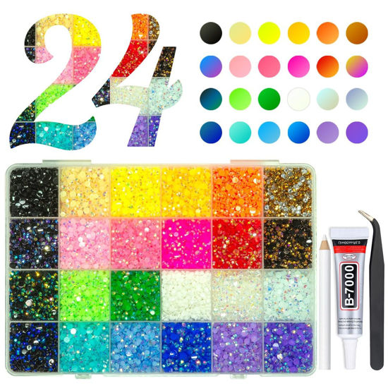 Picture of qiipii 20000PCS 24 Color Jelly Resin Rhinestones Bulk 3mm 4mm Flatback Stones Rainbow Colorful Resin Non-Hotfix AB Gems Diamonds Charms for Nails Eyes Face Makeup Crafting Tumblers DIY Crafts Decor