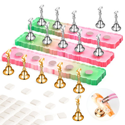 Picture of SAVILAND Nail Stand for Press On Nails Display:15pcs Nail Stand Set 3X Strong Magnet Fake Nail Holder Painting Nails Flase Finger Holder Iridescent Acrylic Nails Art Adhesive Putty Nail Tools Home DIY