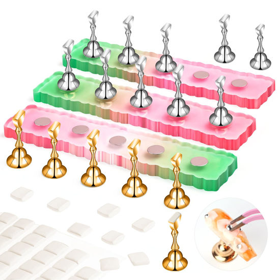 Picture of SAVILAND Nail Stand for Press On Nails Display:15pcs Nail Stand Set 3X Strong Magnet Fake Nail Holder Painting Nails Flase Finger Holder Iridescent Acrylic Nails Art Adhesive Putty Nail Tools Home DIY