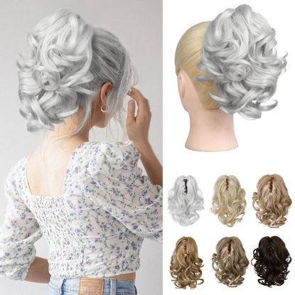 Picture of REECHO 9" Short Ponytail Extension, Classic Loose Curly Wavy Claw Clip Pony tails Hair Extensions HP001 Hairpieces for Women (Silver)