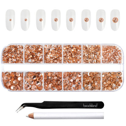 Picture of Beadsland Rhinestones for Makeup,8 Sizes 2500pcs Champagne Flatback Rhinestones Eye Gems for Nails Crafts with Tweezers and Wax Pencil,Light Peach,SS4-SS30