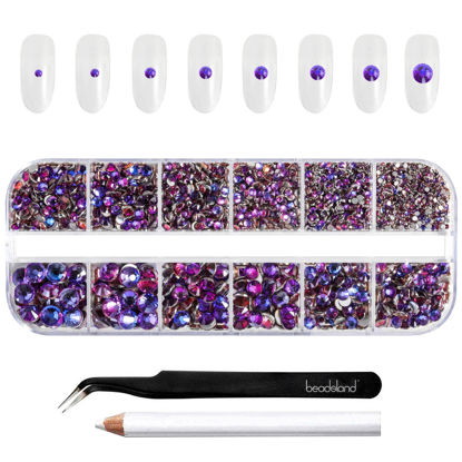 Picture of Beadsland Rhinestones for Makeup,8 sizes 2500pcs Purple Flatback Rhinestones Eye Gems for Nails Crafts with Tweezers and Wax Pencil,Purple Velvet,SS4-SS30