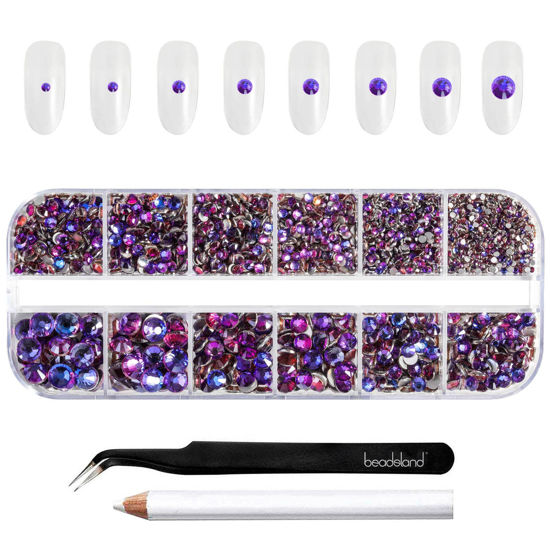 Picture of Beadsland Rhinestones for Makeup,8 sizes 2500pcs Purple Flatback Rhinestones Eye Gems for Nails Crafts with Tweezers and Wax Pencil,Purple Velvet,SS4-SS30