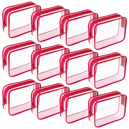Picture of Weewooday 12 Pieces Clear Cosmetics Bag PVC Zippered Clear Toiletry Carry Pouch Cosmetic Makeup Bag Waterproof Makeup Bag Vinyl Plastic Organizer Case for Vacation Bathroom(Deep Rose,Small)