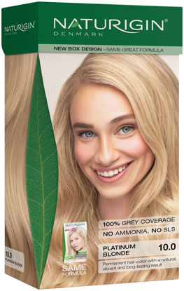 Picture of Naturigin Permanent Hair Dye, 10.0 Platinum Blonde, Ammonia and Paraben Free, up to 100% Gray Hair Coverage, Long Lasting, Vegan, Cruelty Free