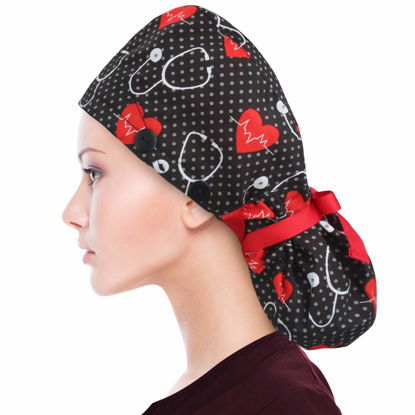 Picture of ABAMERICA Ponytail Scrub Caps for Women Surgical Caps Nurse Hat with Functional Ponytail Holder, Single or Satin-Lined