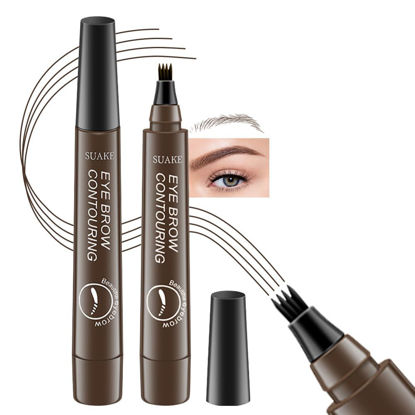 Picture of Kaely 2Pcs Magical Precise Waterproof Brow Pen,Suake Eyebrow Contouring Pen,4 Tip Eye Brow Pencils for Women Makeup,lapiz de cejas 3d Microblading Eyebrow Pen Pencil,24h Smudge Proof,02 Dark Brown