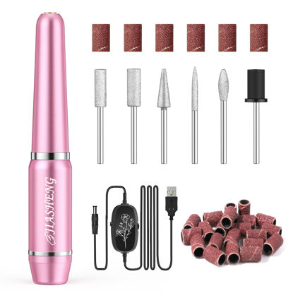 Picture of JIASHENG USB Electric Nail Drill, Nail Drill Portable Electric Nail File for Acrylic Gel Nails, Professional Nail Drill Kit Manicure and Pedicure Kit with Nail Drill Bits for Home and Salon Use, Pink