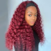 Picture of XSY 99J Burgundy Headband Wigs Deep Wave Human Hair Wig for Black Women Real Human Hair None Lace Front Wigs Machine Made Wigs Glueless Brazilian Headband Curly Human Hair Wig 22 Inch