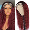 Picture of XSY 1b99J Burgundy Headband Wig Human Hair Deep Wave Red Wig Glueless Headband Wig Deep Wave None Lace Front Wigs Human Hair for Black Women 150% Density Wig Curly Hair 18 Inch