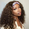 Picture of XSY Chocolate Brown Headband Wig Human Hair Deep Wave Wig Glueless None Lace Front Wigs for Black Women 150% Density 16 Inch