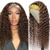 Picture of XSY Chocolate Brown Headband Wig Human Hair Deep Wave Wig Glueless None Lace Front Wigs for Black Women 150% Density 16 Inch
