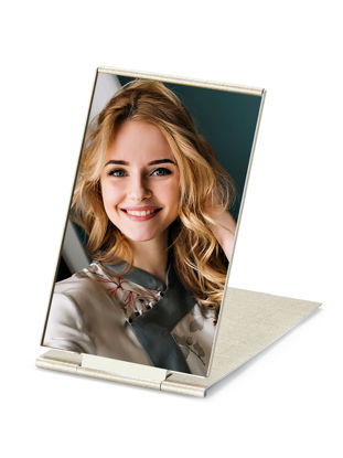 Picture of MIRRORNOVA Portable Folding Mirror, Ultra-Slim Durable Makeup Tabletop Mirror for Travel with Aluminum Shell, Gold, Mini Size, 4.7''