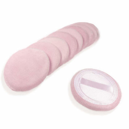Picture of 10pcs Powder Puff Cotton Cosmetic Powder Makeup Puffs Pads with Ribbon Face Powder Puffs for Loose and Foundation 2.36 inch. (Pink)