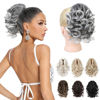 Picture of REECHO Ponytail Extension, 9" Claw Clip in Short Curly Wavy Pony Hair Extension Jaw Clip on Pony Tail HP001 Hairpiece for Women - Grey with White Ends