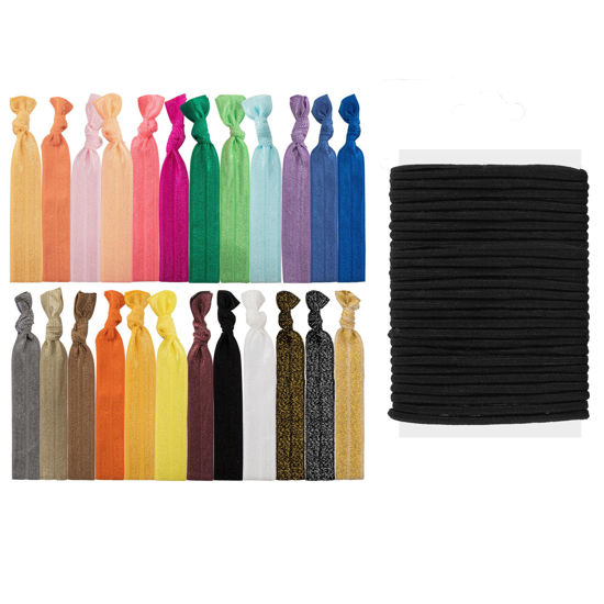 Picture of 79Style 60Pcs Elastic Hair Ties Ribbon Knotted Hair Ties Fabric Ponytail Holders No Damage Hair Ties For Women Cloth Flat Hair Bands Knot For Girls (Ribbon Hair Ties 40pcs +20Pcs Black Hair Ties)