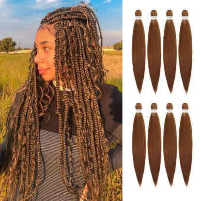 Picture of DIFUNEE Pre-stretched Braiding Hair - 16 Inch 8 Packs Brown Short Braiding Hair For Twist or Box Braids, Yaki Texture Hot Water Setting Synthetic Braiding Hair Extensions (16 Inch, #30-8P)