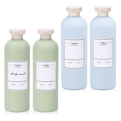 Picture of UMETASS Travel Shampoo Bottle, Empty Plastic Squeeze Bottles 13.5oz with Flip Cap, Lotion Container for Toiletries Travel Size Shampoo and Conditioner (2 pack blue, 2 pack green)