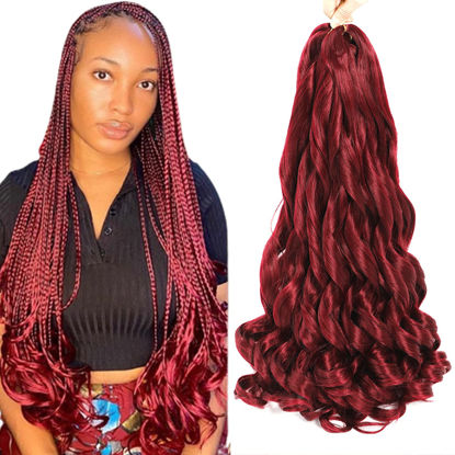 Picture of French Curly Braiding Hair 18 Inch 8 Packs Burgundy Color - Pre Stretched Bouncy Braiding Hair- Loose Wavy Braiding Hair Synthetic Hair Extensions For Black Women (18 inch 8 packs Burgundy)