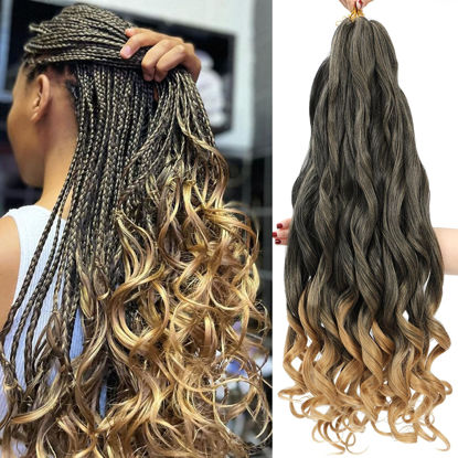 Picture of French Curly Braiding Hair 18 Inch 8 Packs - Pre Stretched Bouncy Braiding Hair- Loose Wavy Braiding Hair Synthetic Hair Extensions For Black Women (18 inch 8 packs 1B/27)