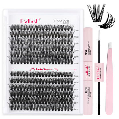 Picture of FADLASH DIY Lash Extension Kit Individual Lashes Cluster D Curl Eyelash Extension Kit with Lash Bond and Seal and Lash Applicator Tool for Self Application at Home (40D+50D-0.07D-12-18MIX KIT)