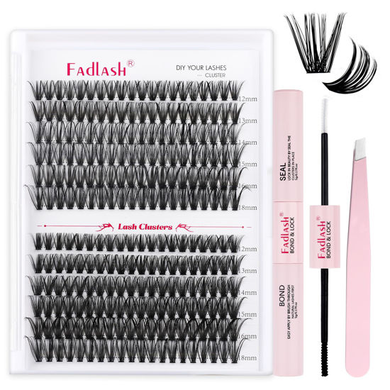 Picture of FADLASH DIY Lash Extension Kit Individual Lashes Cluster D Curl Eyelash Extension Kit with Lash Bond and Seal and Lash Applicator Tool for Self Application at Home (40D+50D-0.07D-12-18MIX KIT)