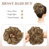 Picture of FESHFEN Messy Bun Hair Piece - Large Wavy Curly Elastic Hair Bun Scrunchies Ponytail Extensions Synthetic Chignon Hairpieces for Women, Brown & Blonde 1.94oz
