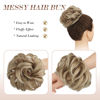 Picture of FESHFEN Messy Bun Hair Piece - Large Wavy Curly Elastic Hair Bun Scrunchies Ponytail Extensions Synthetic Chignon Hairpieces for Women, Mixed Blonde and Ash Blonde Tips 1.94oz