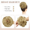 Picture of FESHFEN Messy Bun Hair Piece - Large Wavy Curly Elastic Hair Bun Scrunchies Ponytail Extensions Synthetic Chignon Hairpieces for Women, Golden Blonde 1.94oz