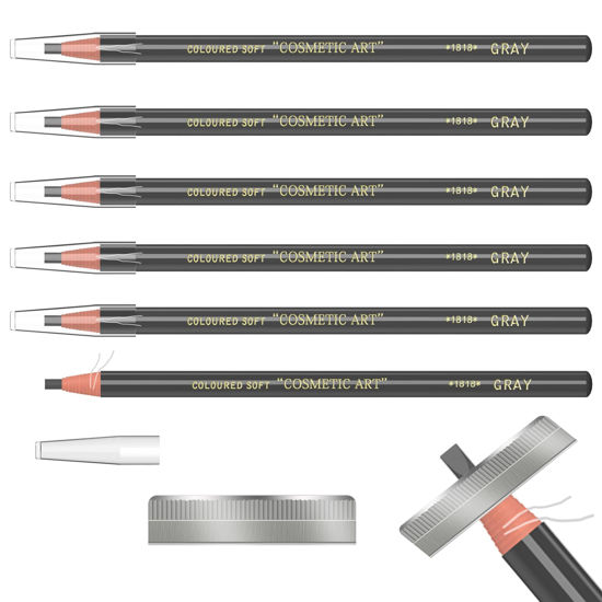 Picture of 6 Piece Gray Colour Waterproof Eyebrows Pencil Tattoo Makeup And Microblading Supplies Kit-Permanent Eye Brow Liners In Waterproof Eyebrow Pencils Peel - Brow Pencil Set For Marking(6 Pcs)